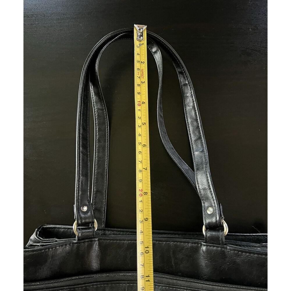 Cole Haan Shoulder Bag L Black Shoulder Straps Gold Hardware Lots Pockets Vtg - Picture 5 of 9